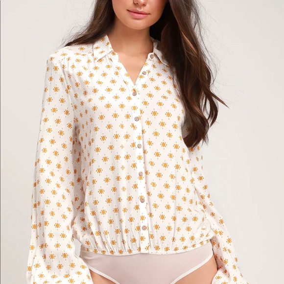Willow Yellow Print Long Sleeve Bodysuit - Size XS - Picture 3 of 14